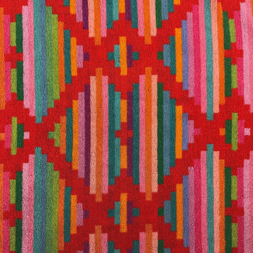Vtg 70s 80s Royal Terry Bath Towel Southwestern Geometric Red Rainbow Brazil